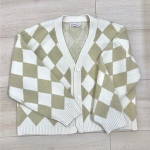 (HIGHLY NEW) WOMEN BEIGE WHITE SOFT CARDIGAN